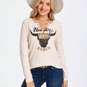 Cream Graphic "Not My First Rodeo" Long Sleeve Tee